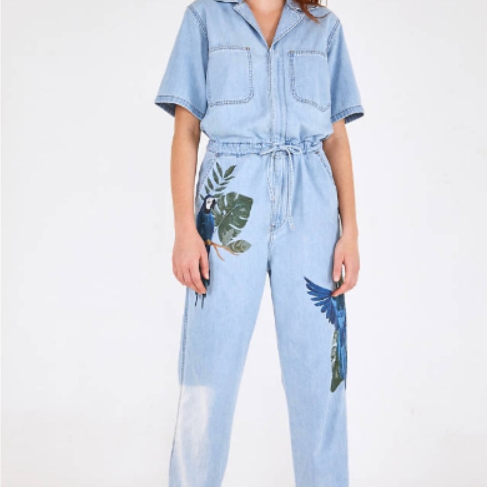 Levi’s X FARM RIO- Denim Jumpsuit with Parrot Print